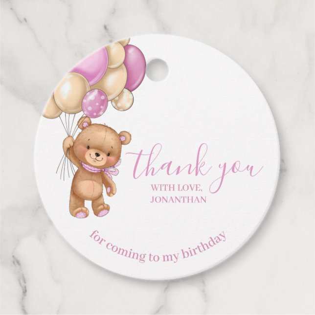 Birthday Teddy Bear Pink Vielen Dank für Ihre Unte Geschenkanhänger (Vorderseite)