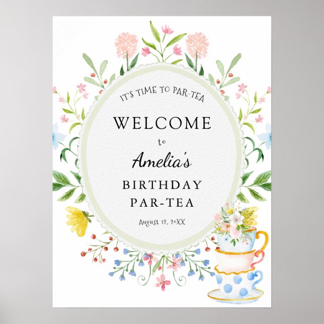 Birthday Tee Party Whimsical Wildblume Willkommen Poster (Vorne)
