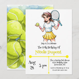 Birthday Tennis Ball Girl Celebration Einladung