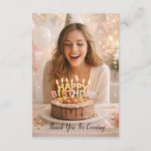 Birthday Thank You Card with Cake & Candle Theme