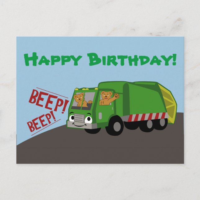 Birthday Trash Truck Postkarte (Vorderseite)