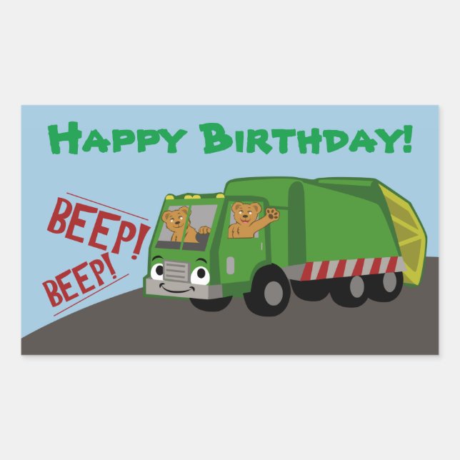 Birthday Trash Truck Rechteckiger Aufkleber (Vorderseite)