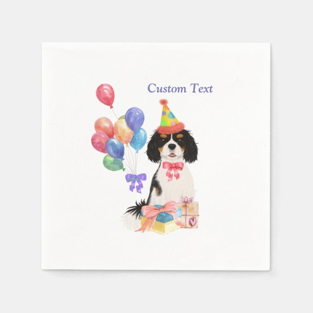Birthday Tri Cavalier King Charles Spaniel Serviette (Vorderseite)