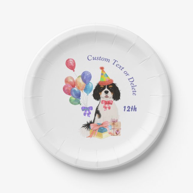Birthday Tri Color Cavalier King Charles Spaniel   Pappteller (Vorderseite)