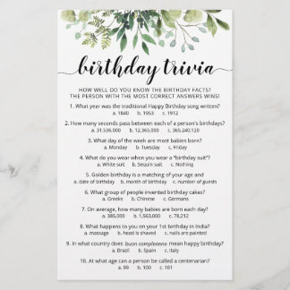 Birthday Trivia Spiel mit Antworten Geburtstagspar