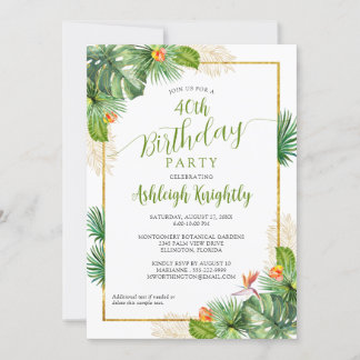 Birthday Tropical Palm Botanisches Grün der Blüte Einladung