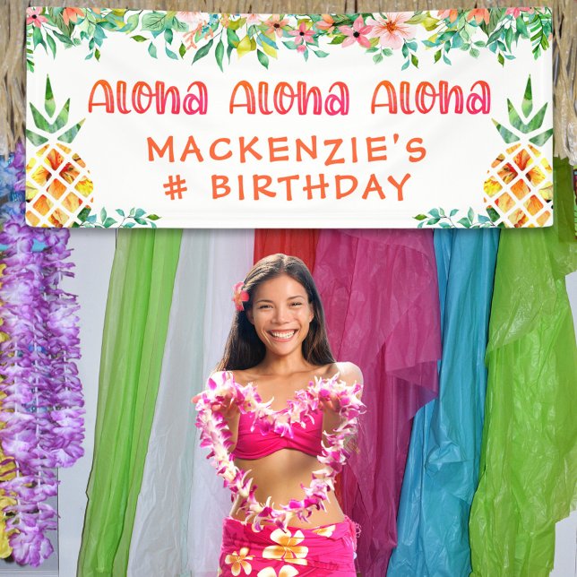 Birthday Tropical Pineapse Floral Aloha Banner (Von Creator hochgeladen)