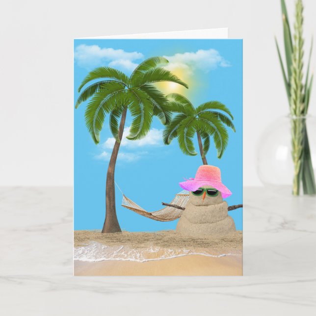 Birthday Tropical Sandman mit Palmen Karte (Vorderseite)