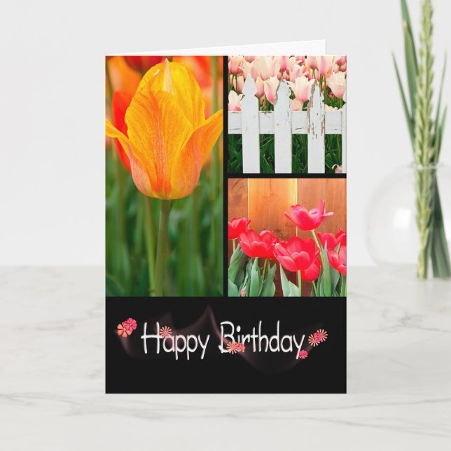 Birthday Tulip Collage Karte (Vorderseite)