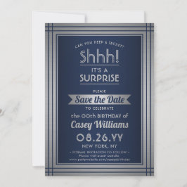 Birthday Überraschung Party Shhh! Elegant Navy Blu Save The Date