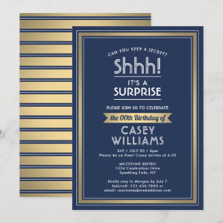 Birthday Überraschung Party Shhh! Navy Blue und Go Einladung