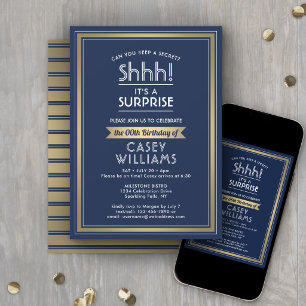 Birthday Überraschung Party Shhh! Navy Blue und Go Einladung
