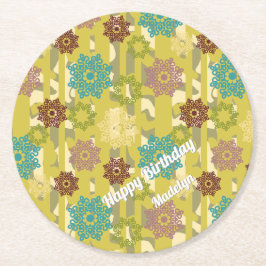Birthday Urban Stripe Geometric Floral Pattern Runder Pappuntersetzer