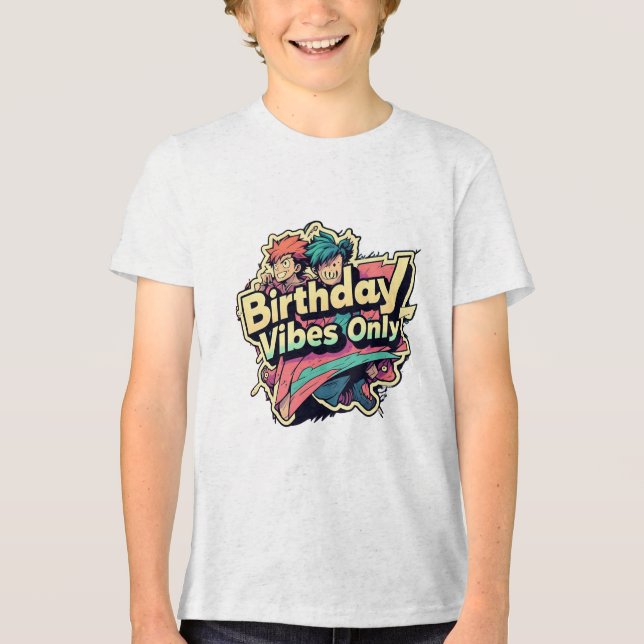 Birthday Vibes Only Anime Style Jungs Tri-Blend Shirt (Vorderseite)