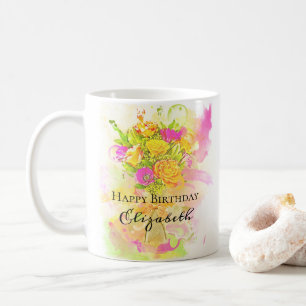 Birthday Watercolor Blume Bouquet Kaffeetasse