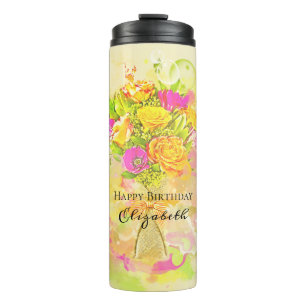 Birthday Watercolor Blume Bouquet Thermosbecher