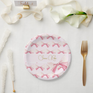 Birthday Watercolor Bow Niedlich Pink Pappteller