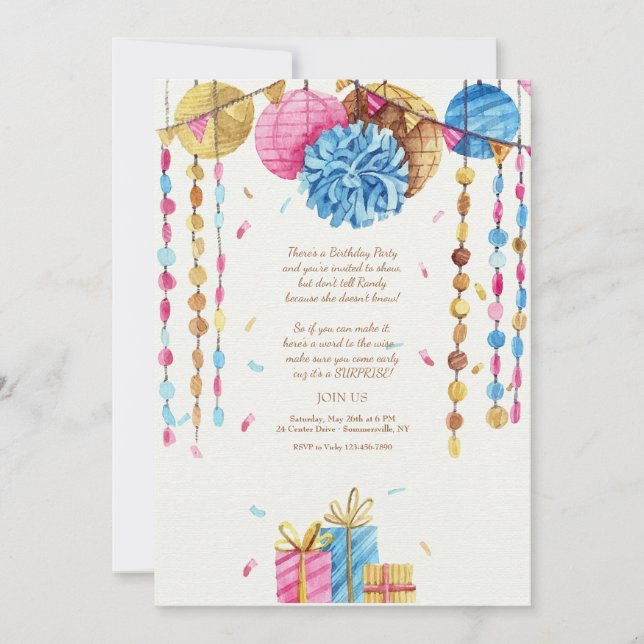Birthday Watercolor Einladung (Vorderseite)