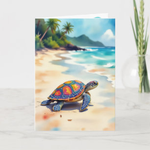 Birthday Watercolor Sea Turtle On Beach Karte