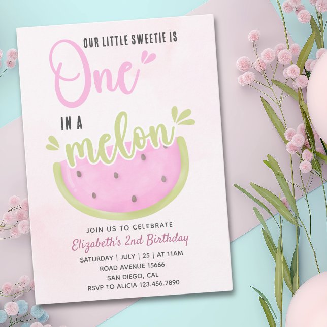Birthday watermelon Girl one in a melon Einladung (Von Creator hochgeladen)
