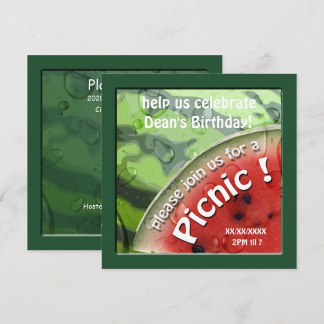 Birthday Watermelon Summer Picnic Einladung (Vorne/Hinten)