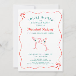 Birthday Wavy Border with Bows Party Einladung