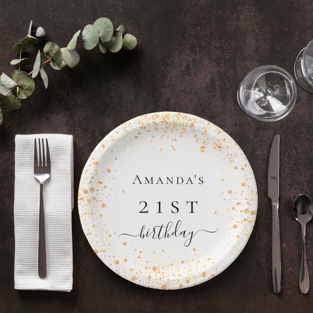 Birthday-Weißgold-Glitzer Staub Foto Name Pappteller (Von Creator hochgeladen)