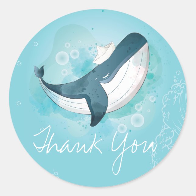 Birthday Whale Vielen Dank Runder Aufkleber (Vorderseite)
