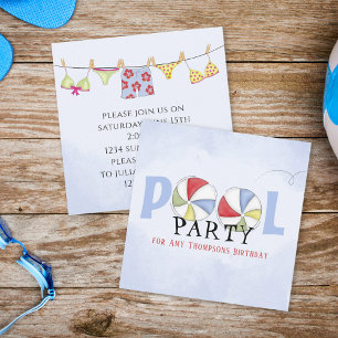 Birthday Whimsical Summer Pool Party Beach Balls Karte