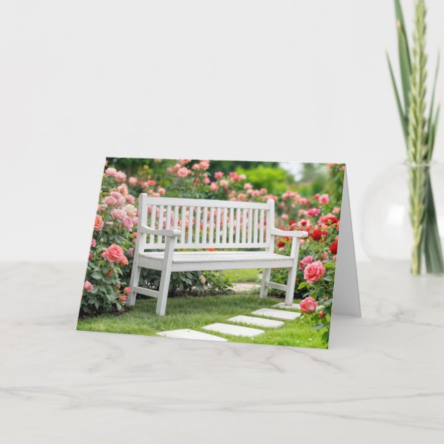 Birthday White Benz Im Sommer Rose Garten Karte (Vorderseite)