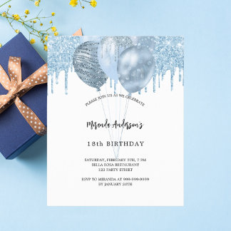 Birthday White Blue Ballons - Haushaltseinladung Flyer