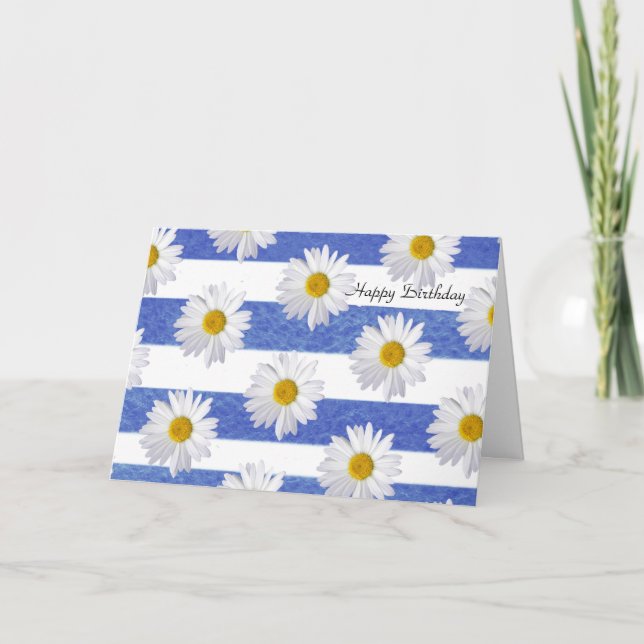 Birthday White Daisis on Stripe Karte (Vorderseite)