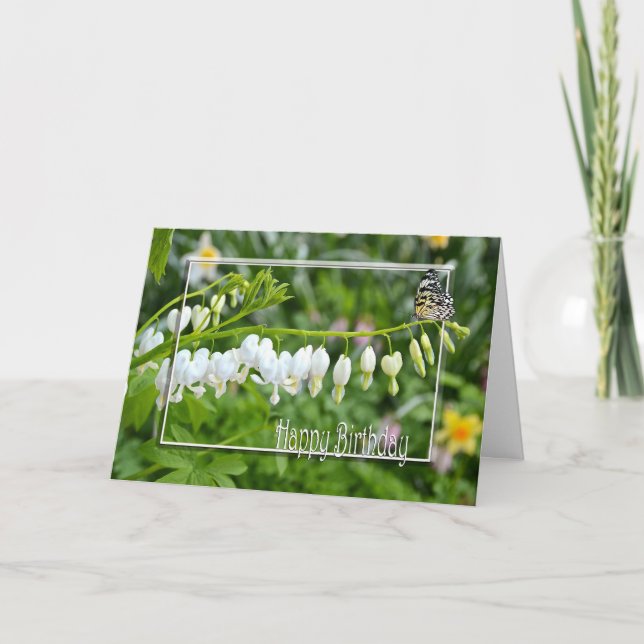 Birthday White Floral Hearts Karte (Vorderseite)