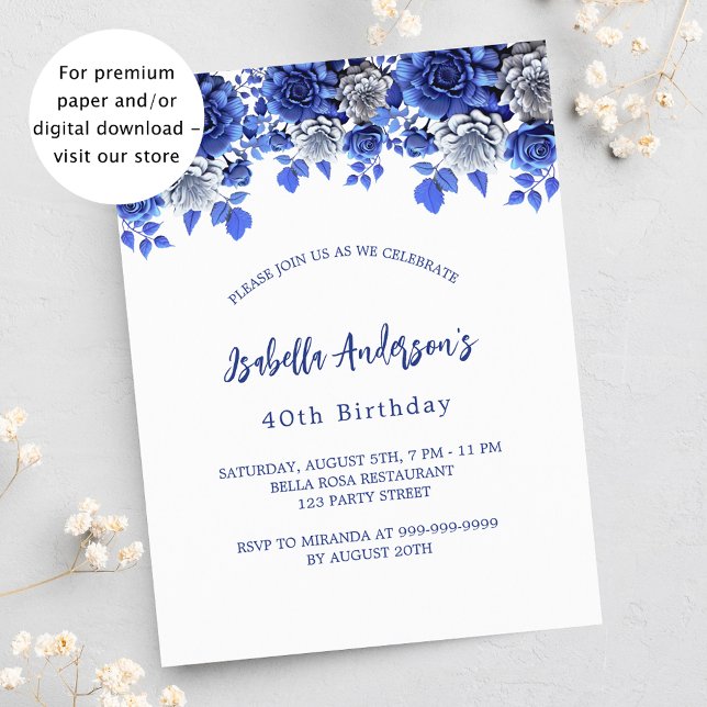 Birthday White Royal Blue Blumenladen Flyer (Von Creator hochgeladen)