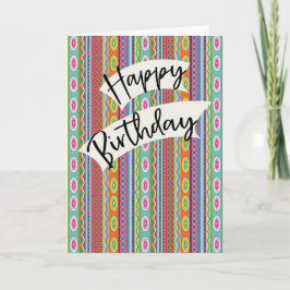 Birthday with Colorful Patterned Stripes Karte