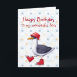 Birthday Wonderful Son Fun Niedlich Seagull Bird C Karte<br><div class="desc">Happy Birthday Wonderful Son oder anpassen Niedliche Seagull rote Stiefel und hat Animal Spaß Funny</div>