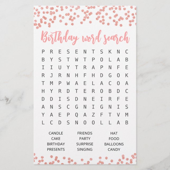 Birthday Word Suchspiel Geburtstagsparty (Vorderseite)