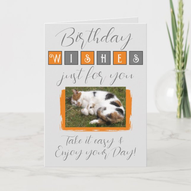 Birthday wünscht Katzengrau-Foto hinzufügen Karte (Vorderseite)