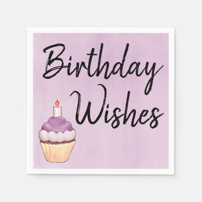 Birthday wünscht Lila Cupcake Serviette (Vorderseite)