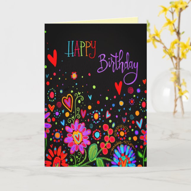Birthday wünscht Schwarz farbenfroh Moderne Trends Karte (Gelbe Blume)