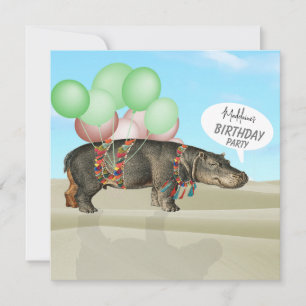 Birthday Wüste Fun Hippo Balloons farbenfroh Einladung