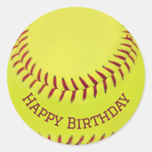 Birthday Yellow Softball Runder Aufkleber