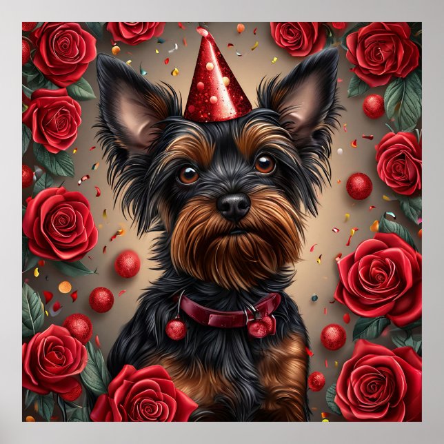 Birthday Yorkshire Terrier Wear Party Hat Poster (Vorne)
