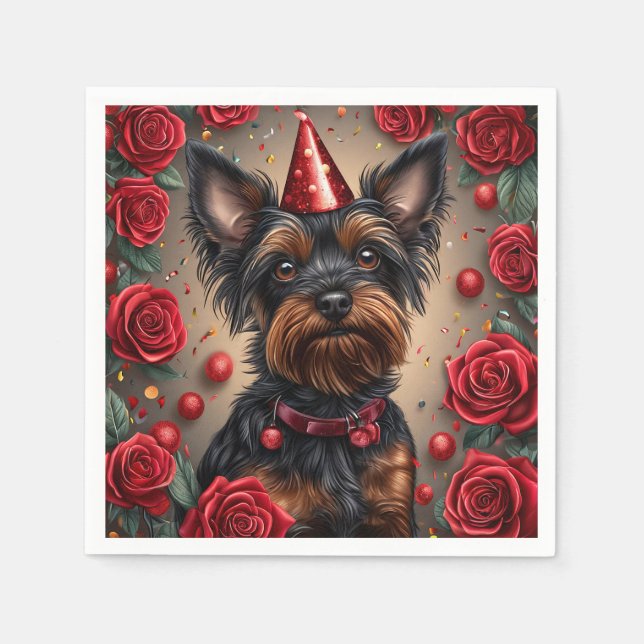 Birthday Yorkshire Terrier Wear Party Hat Serviette (Vorderseite)