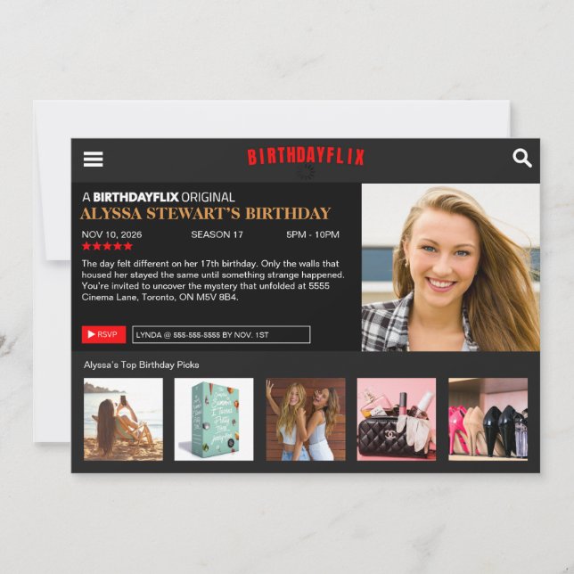 Birthdayflix-Party Einladung (Vorderseite)