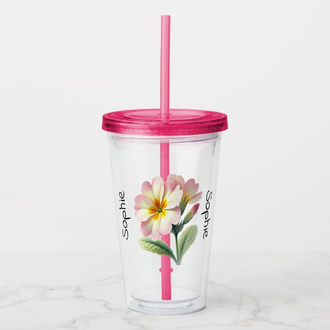 BirthFlower Februar Primrose Tumbler with Lid Acryltrinkbecher (Vorderseite)