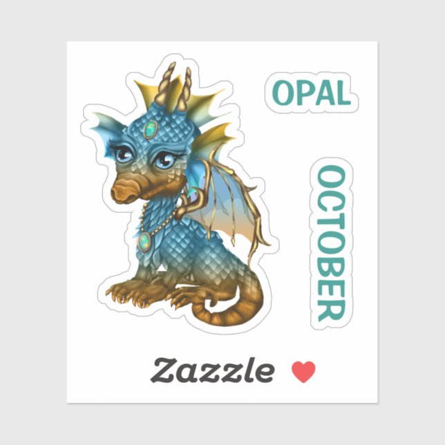 Birthstone Baby-Drache-Oktober-Opal Aufkleber (Blatt)