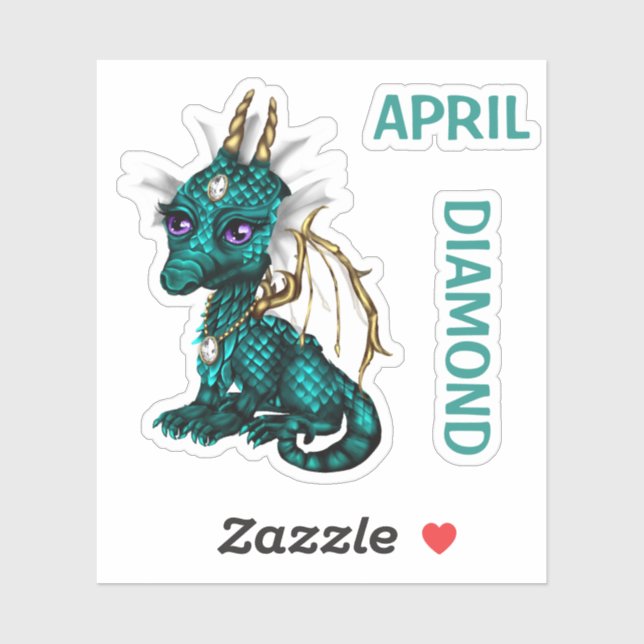Birthstone Baby Dragon April Diamond Aufkleber (Blatt)