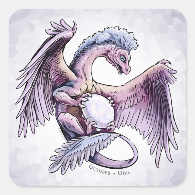 Birthstone-Drache vom Oktober: Opal Quadratischer Aufkleber (Vorderseite)
