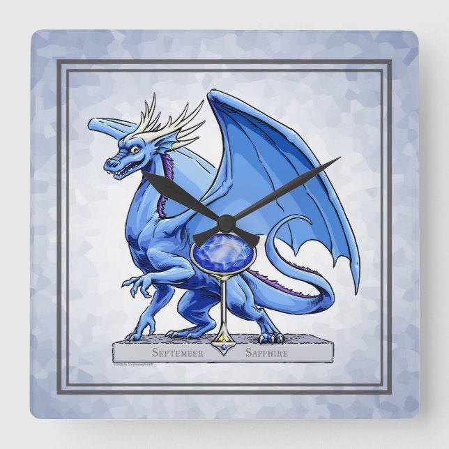 Birthstone-Drache vom September: Saphire Quadratische Wanduhr (Vorderseite)